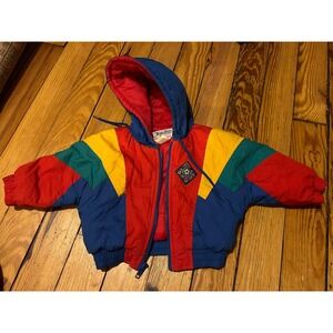 VTG WEATHER TAMER Kids Coat 18 Month Soccer Puffy Hooded Jacket Colorful